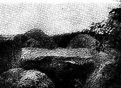 Groupe de roches dites « pierres druidiques » sur le rocher de Samois, vers 1913.