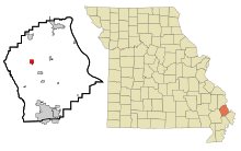 Scott County Missouri Incorporated and Unincorporated areas Oran Highlighted.svg