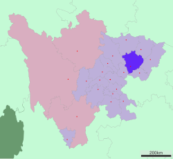 Letak yurisdiksi Kota Nanchong di Sichuan