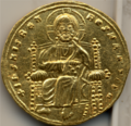 Un altro solidus bizantino della stessa epoca: anche in questo è visibile il piede destro "storpio".