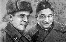 Б. Ивантер (справа) и майор Батюк, Калининский фронт, 1941 г.
