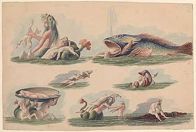 Esquisses de tritons, de poissons et de naïades