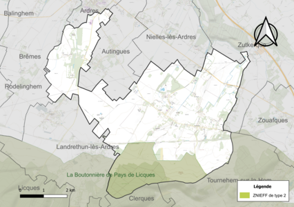 Carte de la ZNIEFF de type 2 sur la commune.