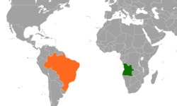 Карта с указанием местоположения Анголы и Бразилии