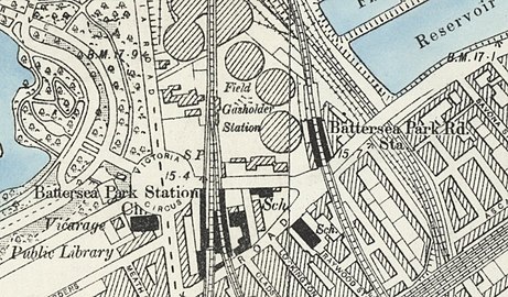 OS map 1896 showing Battersea Park Road and Battersea Park Stations