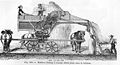 Zeichnung einer Dreschmaschine mit eingebautem Göpel aus einem technischen Lexikon des Jahres 1881