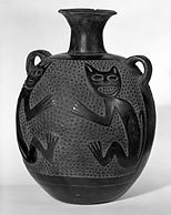 Jar với Small Looped Handles và Feline Design, Chimú c. 1100-1400. Viện bảo tàng Brooklyn