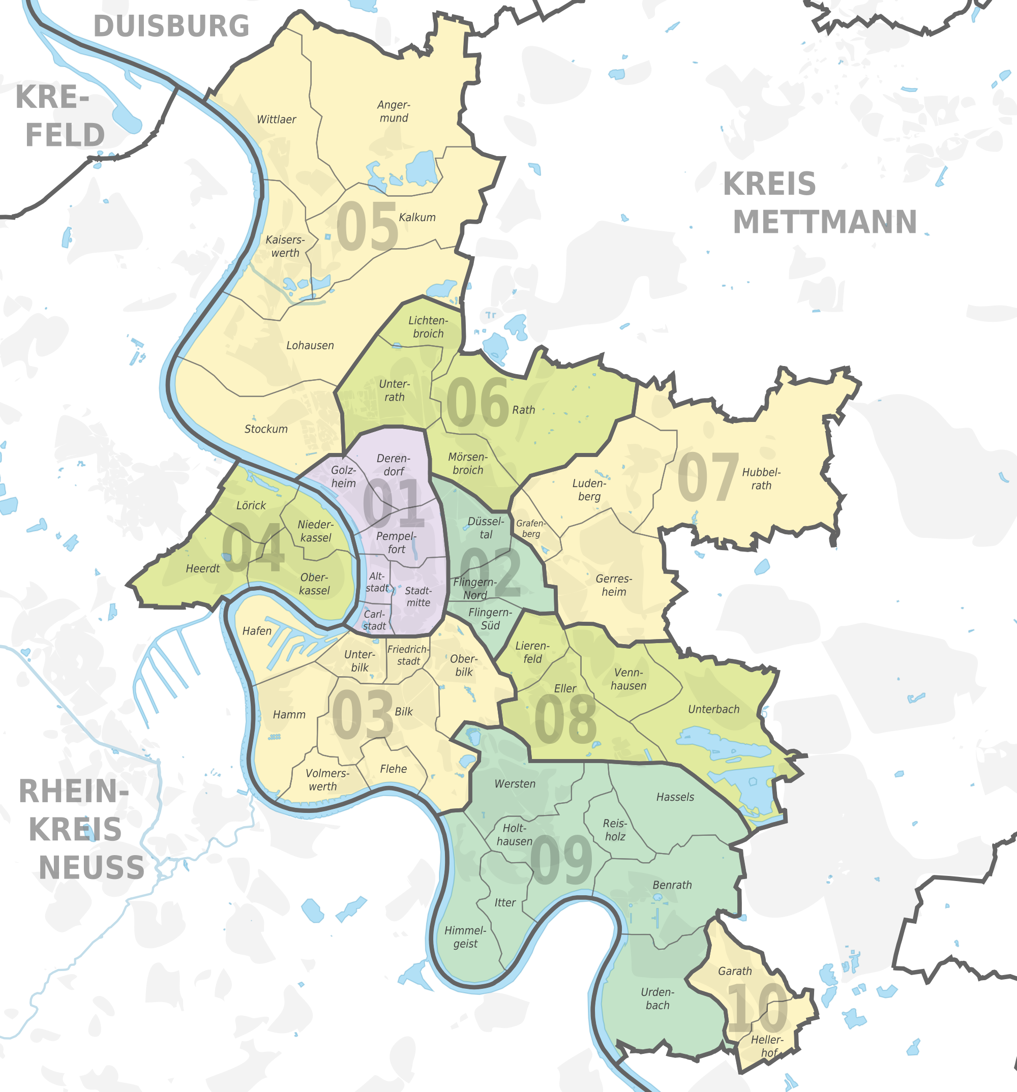 Dusseldorf Stadtteile Bezirke Karte Einwohner Plz