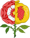 Tudor rose dimidiated with the Spanish pomegranate.