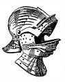 Doble visor temprano (sallet giratorio para cerrar el yelmo). El barbote y la frente se une al pivote del visor superior. Algunas versiones de este tipo de sallet tenía protección adicional para la nuca.