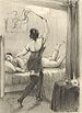 English: A woman flogging a submissive man on ...