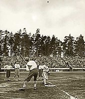 Pesapallo, a Finnish variation of baseball, was invented by Lauri "Tahko" Pihkala in the 1920s, and after that, it has changed with the times and grown in popularity. Picture of Pesapallo match in 1958 in Jyvaskyla, Finland. Eino Kaakkolahti.jpg
