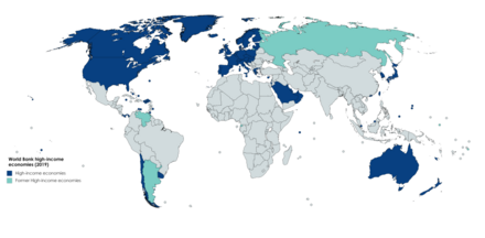 Countries described as high-income by the World Bank in 2019 High-income economies 2019.png