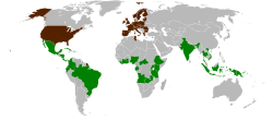 World map indicating the member states of the International Coffee Organization.