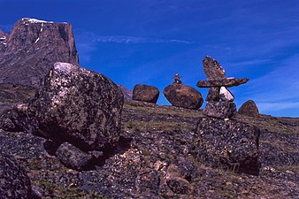 Inuksuit in Auyuittuq Park, Baffin Is., Nunavut, Canada