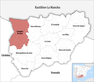 Die Lage der Comarca Campiña de Jaén in der Provinz Jaén
