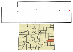 Location of the Towner CDP in Kiowa County, Colorado.