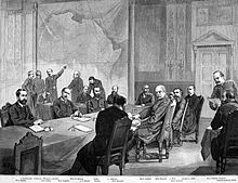 European officials staking claims to Africa in the Berlin Conference Kongokonferenz.jpg