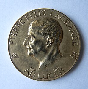 Pierre-Félix Lagrange, médaille uniface en bronze argenté, avers.