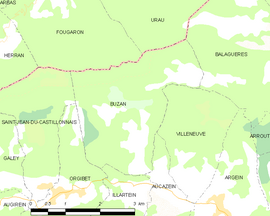 Mapa obce Buzan