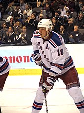 Staal with the Rangers in January 2011, his fourth season in the NHL Marc Staal (5341727615).jpg