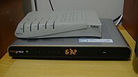 The bottom product is a set-top box, an electronic device which cable subscribers use to connect the cable signal to their television set Nowtv settopbox hd.jpg