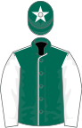 Dark green, white seams, sleeves and star on cap