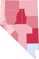 Image 9Majority/plurality party in each Nevada county (February 2023):   Democrat >= 30%   Republican >= 30%   Republican >= 40%   Republican >= 50%   Republican >= 60% (from Nevada)