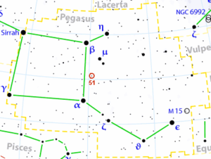 Местоположение 51 Пегаса на карте звёздного неба.