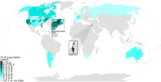 Jewish population by country as of 2020 Percent of Jewish population by country.svg