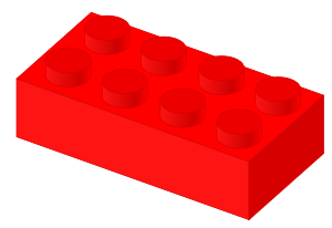 English: A 2x4 red plastic brick like a Lego b...