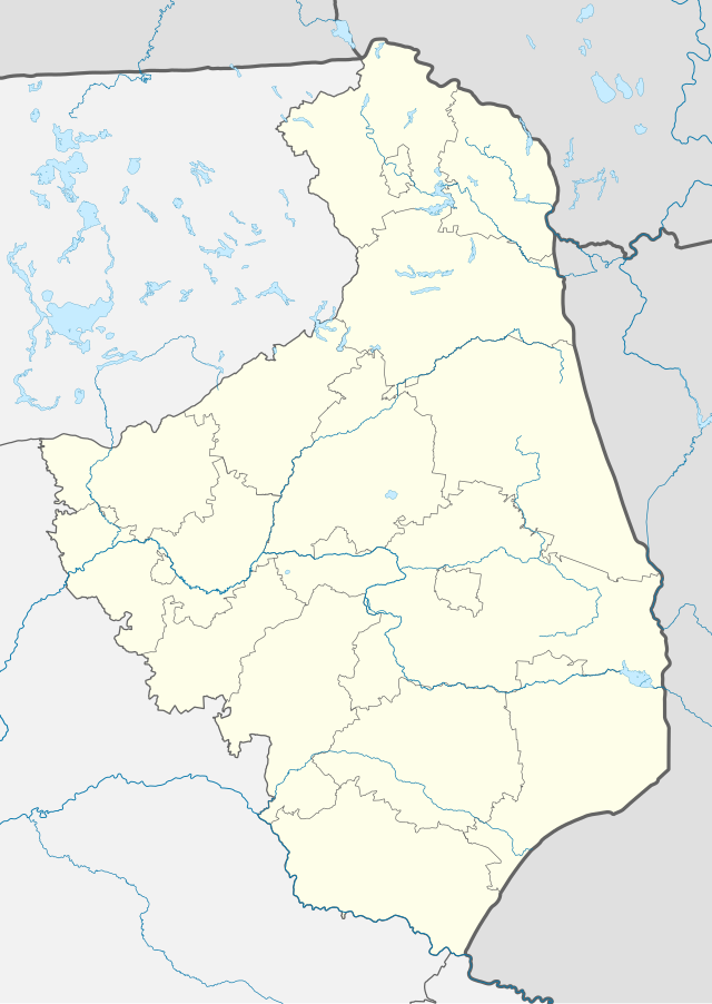 Mapa konturowa województwa podlaskiego, blisko prawej krawiędzi na dole znajduje się punkt z opisem „Cerkiew św. Mikołaja”
