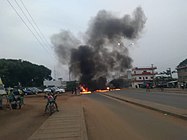 Barricades made as tires burn in protests