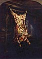 El buey desollado, de Rembrandt, 1655. "Las pinceladas gruesas y violentas, que contienen incluso grumos de óleo, son tan sueltas que anticipan el expresionismo".[31]​
