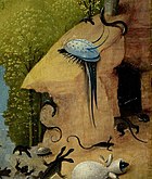 Bildedetaljer og figurer som danner en ny figur i et utsnitt fra «Lystenes hage» av Hieronymus Bosch (ca. 1450–1516). Profilen ble videreført i Salvador Dalís «Den store onanisten» fra 1929.