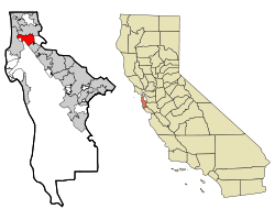 Location in San Mateo Coonty an the state o Californie