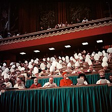 Bishops, including Eastern Catholic ones as seen in their distinctive vestments, assisting at the Second Vatican Council Second Vatican Council by Lothar Wolleh 007.jpg