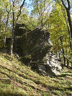 Čedičová skaliska na vrcholovém hřbítku Slavíčku