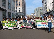 A "Fridays for Future" rally in Milan Students holding banners, School strikes for climate - Fridays For Future in Milan, Italy - 24 May, 2019-05-24.jpg