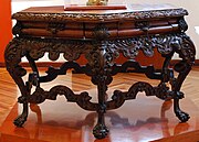 Carved wooden table from unknown century at the Franz Mayer Museum in Mexico City