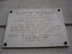 Ungheria, Budapest: targa dedicata a Giuseppe Garibaldi collocata nell'omonima via