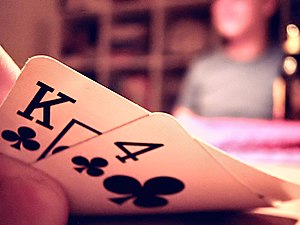 Picture of hole cards in a game of texas hold 'em