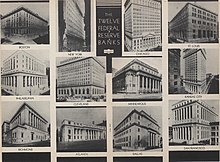 The twelve Reserve Bank buildings in 1936 US Federal Reserve Banks collage 1936.jpg