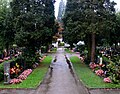 Blick vom Krematorium zum Eingang Taborweg