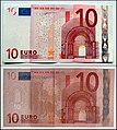 Wasserzeichen in einer 10-Euro-Banknote (ES1) bei unterschiedlicher Beleuchtung (2002)