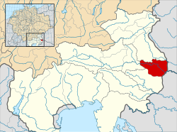 Zemljevid Gaua Dravsko polje Zistanesfeld(i.e. Dravska marka; rdeče) v okviru Vojvodine Koroške (bledo) na začetku 11. stoletja.