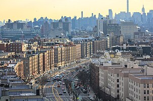 The Grand Concourse in the Bronx, foreground, with Manhattan in the background in February 2018.