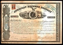 Share of the American Express Company, 1865 American Express Company 1865.JPG
