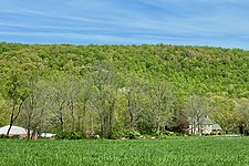 Area view of the farm in the South Branch Raritan River valley, Schooley's Mountain in the background