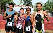 Participants of Triathlon (National Games, 2015) posing victory at College of Agriculture, Vellayani